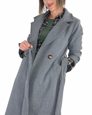 Habiti - Cappotto doppiopetto con cintura - GRIGIO