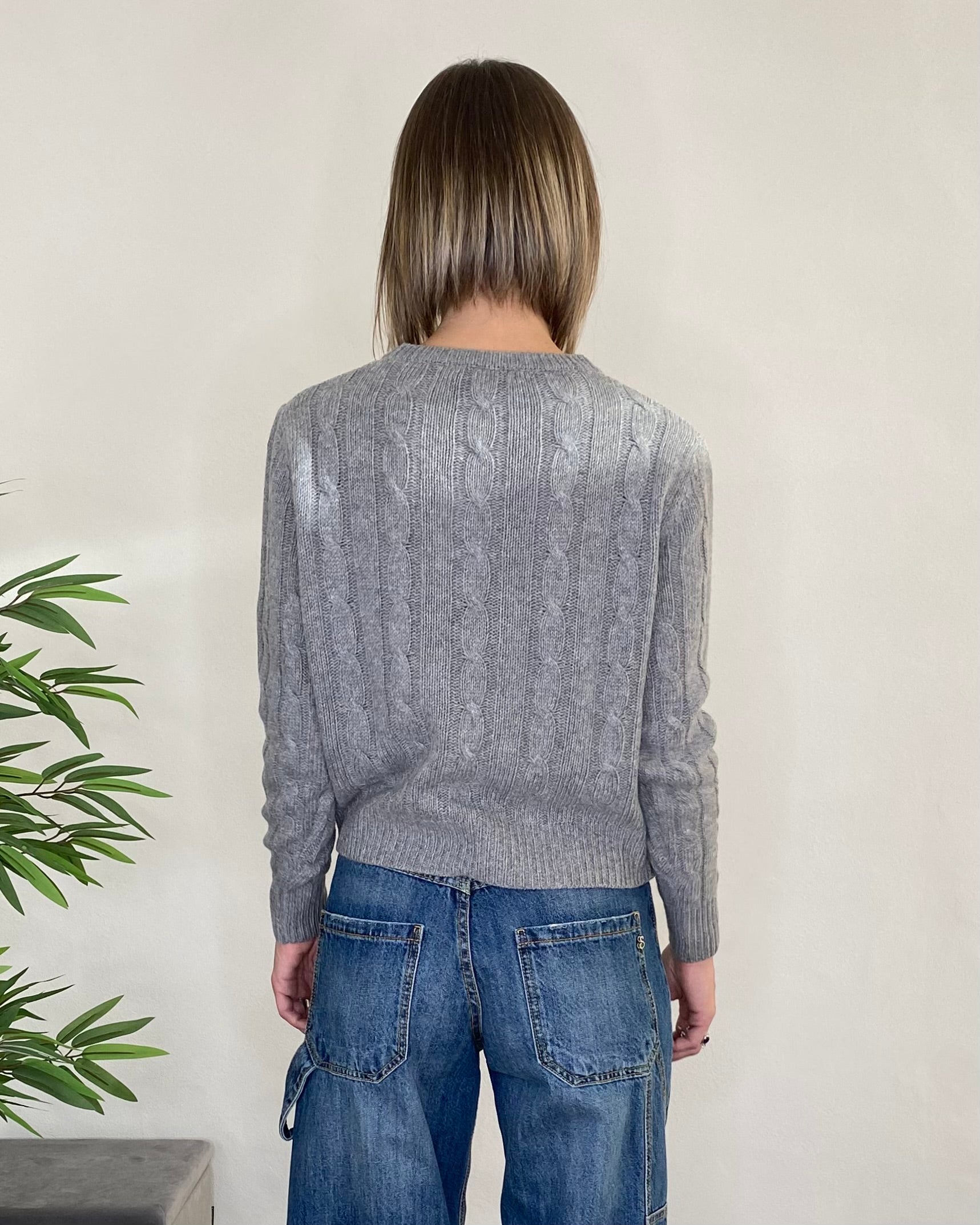 Maglia girocollo trecce - GRIGIO