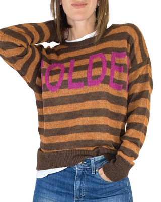 susy mix - maglia righe c/scritta - moro