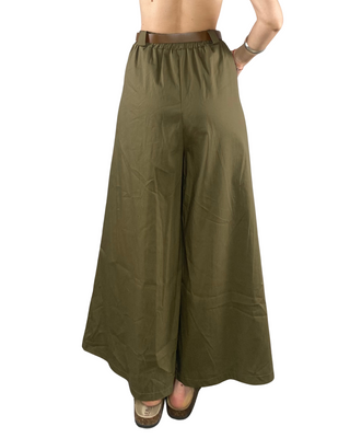 Habiti - Pantalone palazzo leggero con elastico in vita - VERDE MILITARE