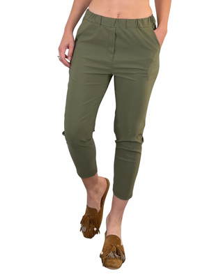 Habiti - Pantalone sigaretta con elastico in vita - VERDE MILITARE