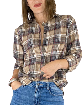 Habiti - Camicia quadri flanella - FANGO