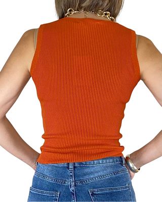 Habiti - T-shirt smanicata costine - MATTONE