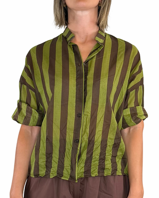 Habiti - Camicia righe in mussola di cotone - VERDE OLIVA