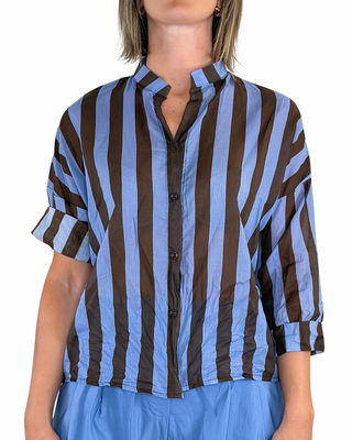 Habiti - Camicia righe in mussola di cotone - AZZURRO