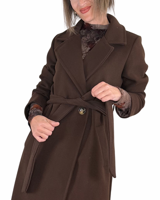 Habiti - Cappotto doppiopetto con cintura - MORO
