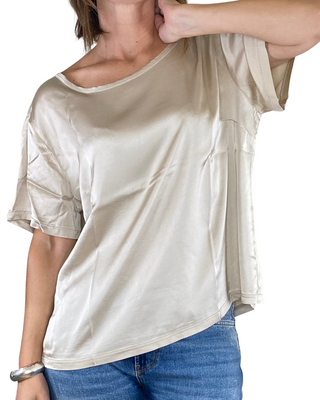 susy star - blusa m/manica raso di viscosa - beige