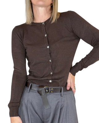 Haveone - Cardigan basic girocollo - MORO