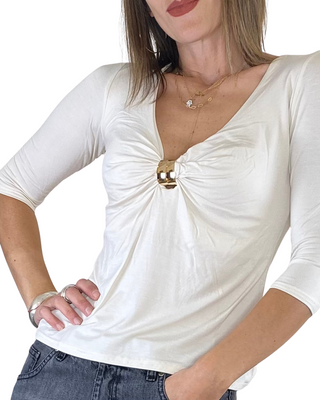 Susy Mix - T-shirt viscosa manica 3/4 - BURRO