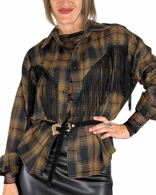 Habiti - Camicia flanella con frange - NERO