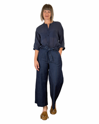 Habiti - Pantalone gessato in chambray - BLU