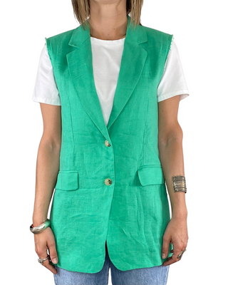 Vicolo - Gilet in lino taglio vivo - VERDE PRATO