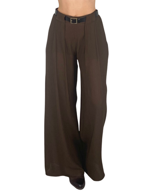 Vicolo - Pantalone palazzo crepe viscosa - MORO