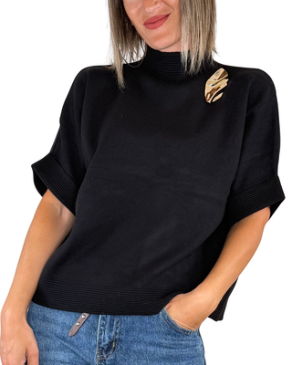 Habiti - Maglia manica corta con spilla - NERO