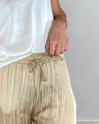 Nanebi - Pantalone palazzo gessato fluido - CAMMELLO