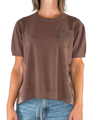Habiti - Maglia con tasca di paillettes - FANGO