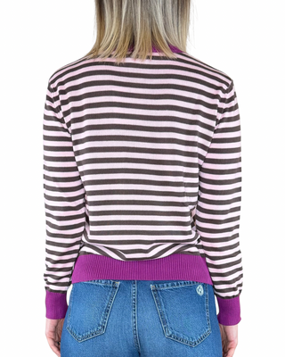 CADì maglia cotone righe bordi contrasto magenta - vista posteriore