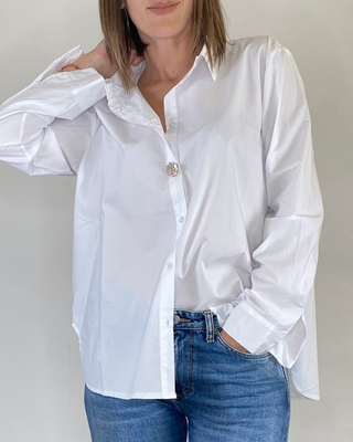 SUSY STAR - Camicia con bottone gioiello - BIANCO