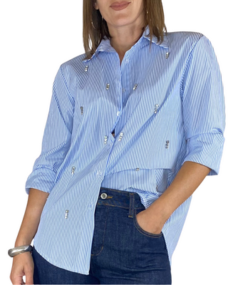 Habiti - Camicia bastoncino cabochon - AZZURRO