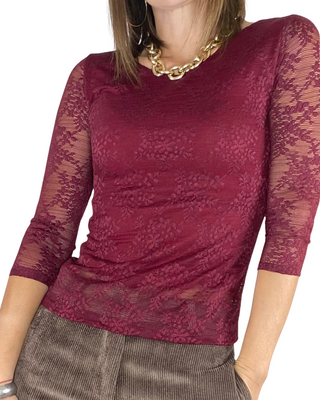 Habiti - T-shirt pizzo manica 3/4 - BORDEAUX