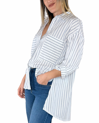 Habiti camicia righe corta davanti bianca - vista laterale