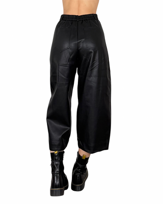 Habiti - Pantalone ecopelle cropped - NERO
