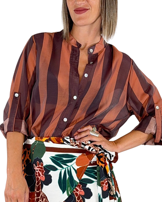 Habiti - Camicia righe in lyocell - MATTONE