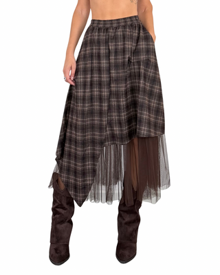 Habiti - Gonna asimmetrica con tulle - MORO