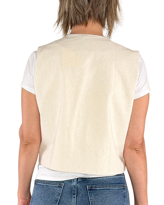 CADì - Gilet ethnique brodé mélange lin - ÉCRU