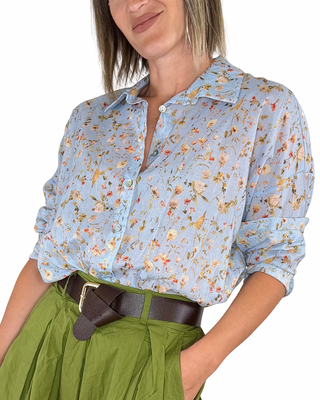 Habiti - Camicia in mussola di cotone - CELESTE