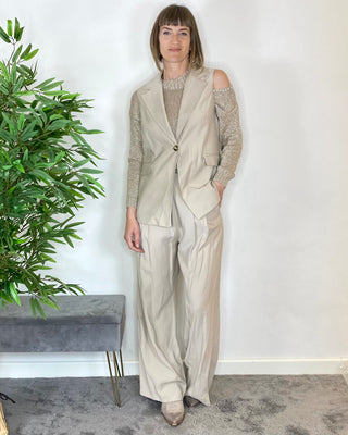 Susy Mix - Pantalone palazzo tencell pences - SABBIA
