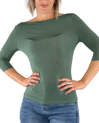 Habiti - T-shirt manica 3/4 misto seta - VERDE MILITARE