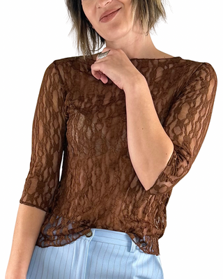 Habiti - Chiara Spitzen-T-Shirt - SCHOKOLADE