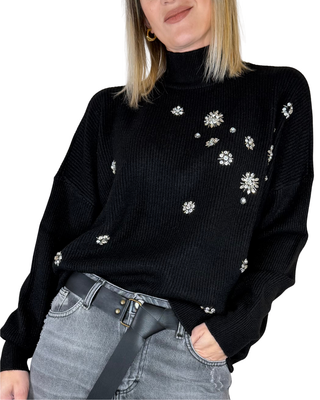 Haveone - Maglia lupetto cabochon - NERO