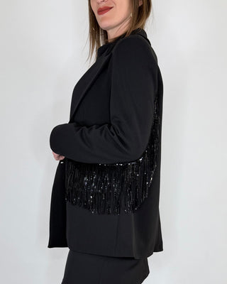 Susy Mix - Blazer crepe con frange e paillettes - NERO