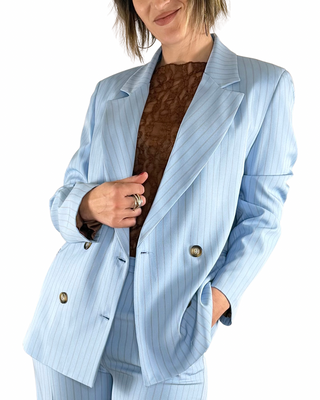 Vicolo - Blazer gessato doppiopetto - CELESTE