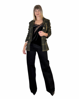 susy mix - giacca check con spilla - verde militare