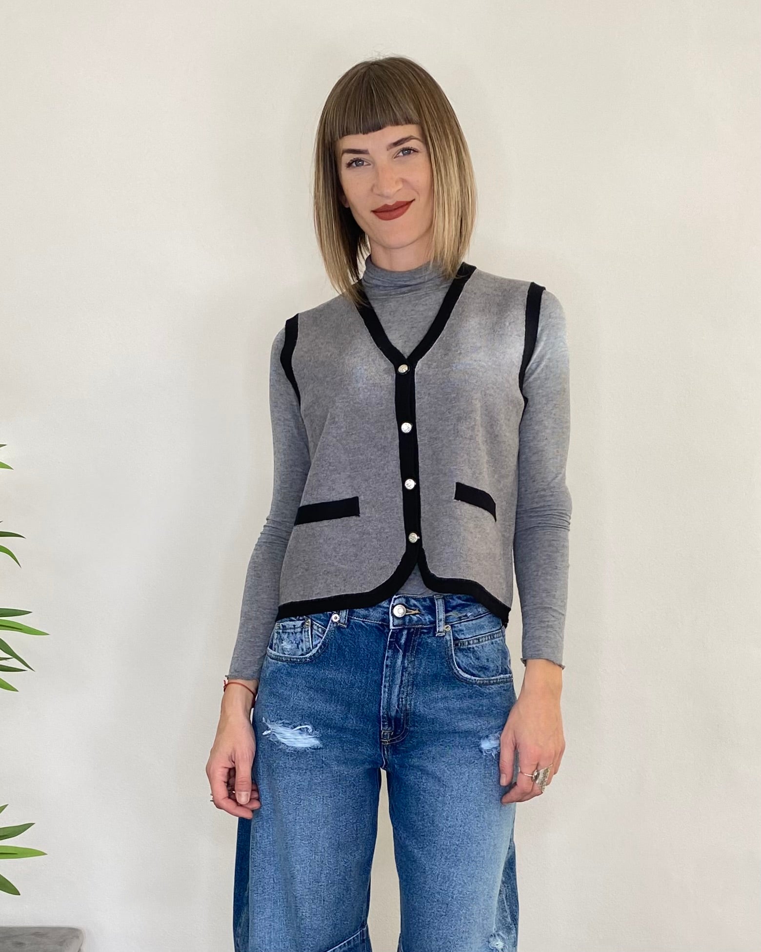 Gilet maglia bottoni - GRIGIO