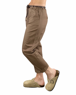 Habiti - Pantalone baggy elastico in vita - TABACCO