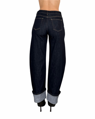 Habiti - Jeans barrel con risvolto - JEANS SCURO