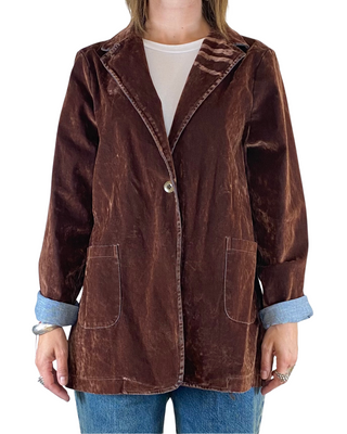 SUSY STAR - Blazer denim floccato - CIOCCOLATO