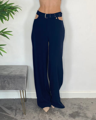 souvenir - pantalone palazzo cut-out punto milano d36n0759 - blu