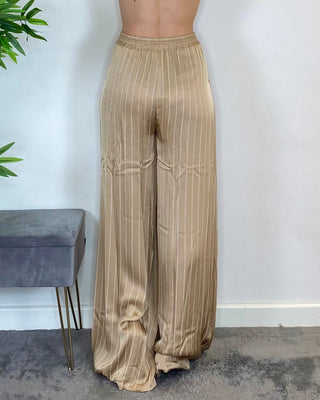 Nanebi - Pantalone palazzo gessato fluido - CAMMELLO