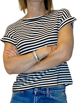 Susy Mix - T-shirt scatola righe - NERO