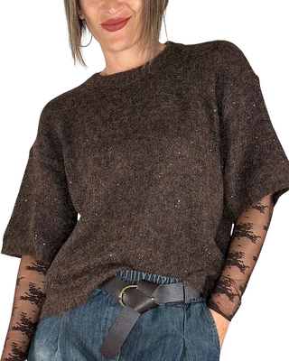 Habiti - Maglia paillettes - MORO