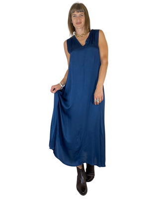 Habiti - Abito lungo scollo V viscosa - BLU