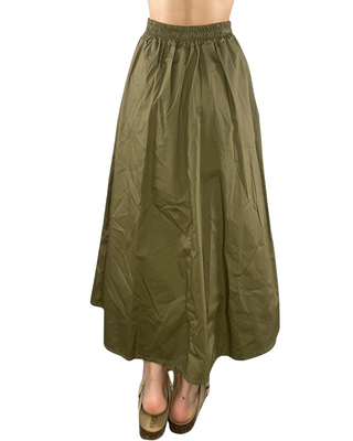 Habiti - Gonna lunga falde e mezzo elastico 100% cotone - VERDE MILITARE