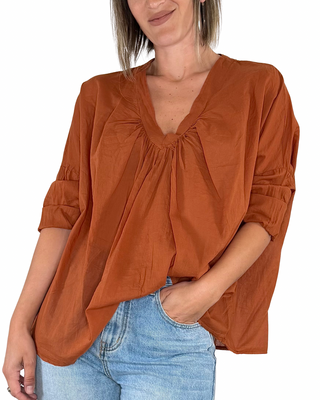 Habiti - Blusa scollo V - MATTONE