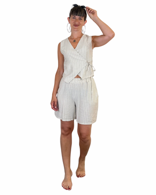 Habiti - Coordinato bermuda gilet gessato - BURRO