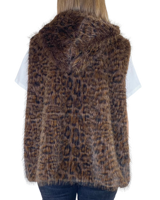 SUSY STAR - Pelliccia smanicata con cappuccio - MORO